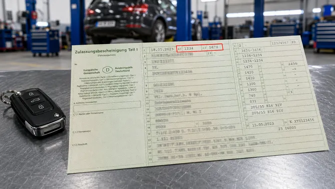 Zulassungsbescheinigung mit HSN und TSN zur Ersatzteilsuche